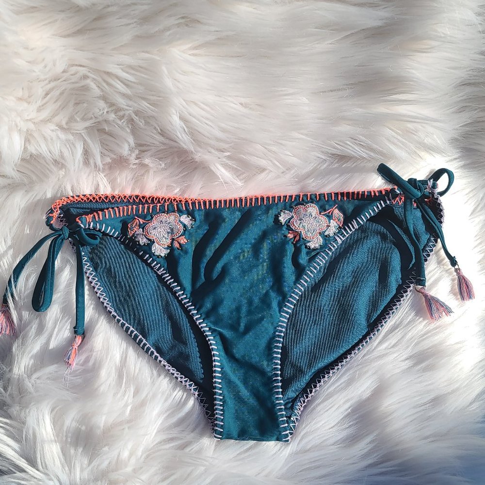 Green embroidered Bikini By Top Shop